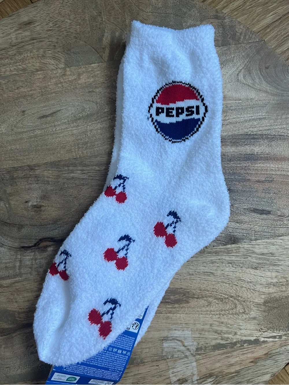 Pepsi Cozy Socks with Red Cherry Print